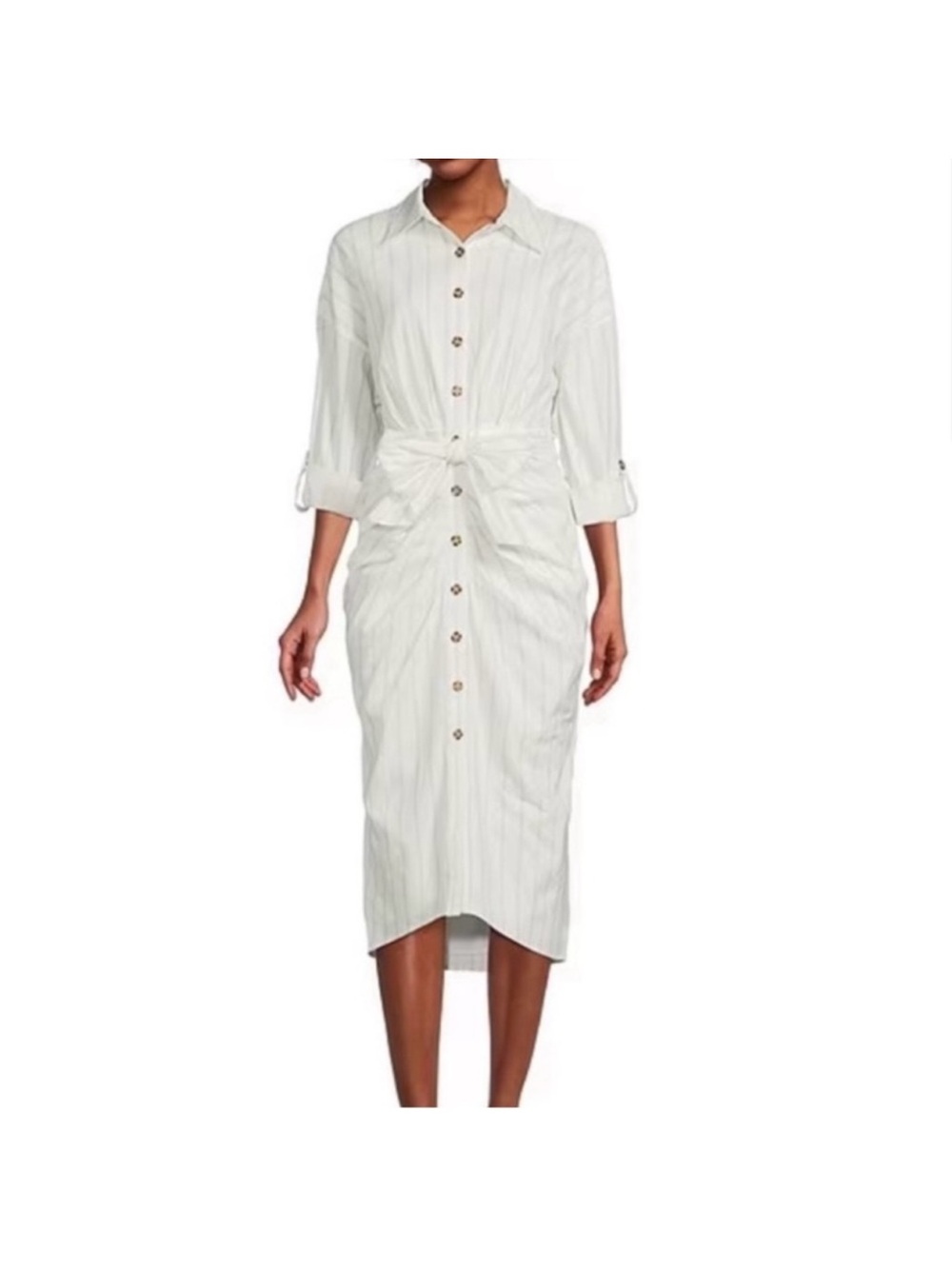 ANTONIO MELANI White Pinstripe Button-Front Shirt Dress